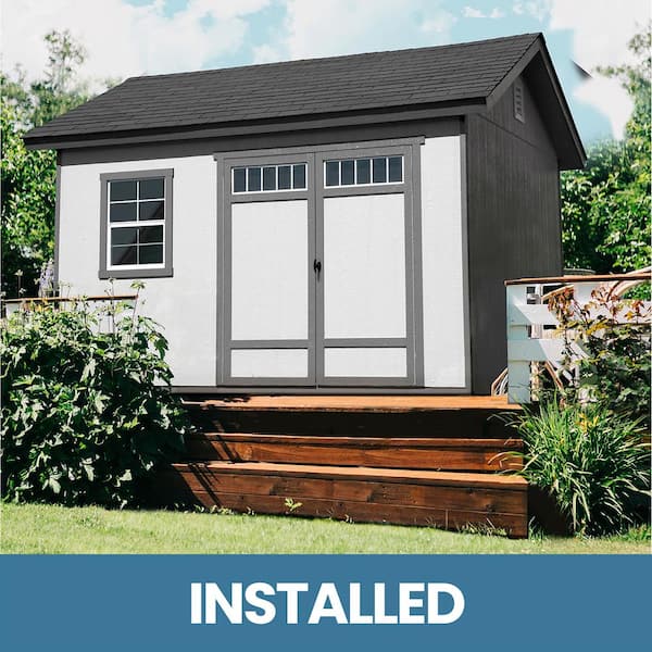 Handy Home Products Professionally Installed Beachwood 10 ft. W x 12 ft. D Backyard Wood Shed with Large Window- Gray Shingle (120 sq. ft.)