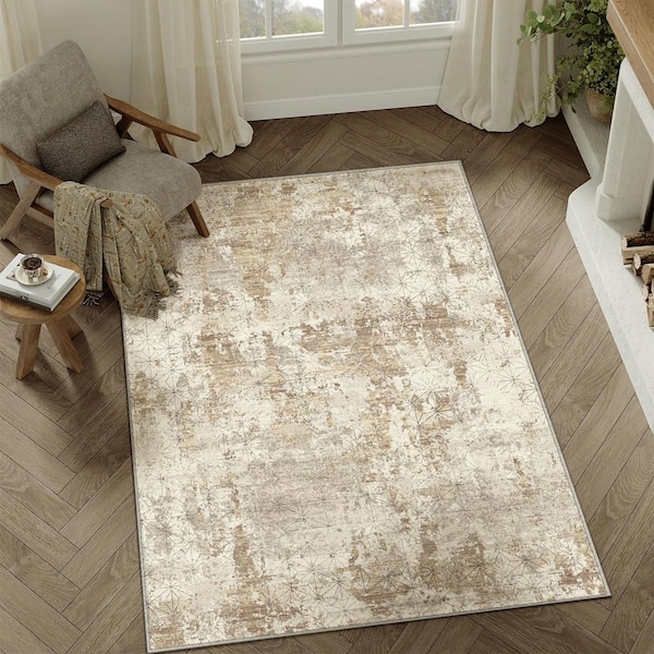 Abstraction Gold/Gray 5 ft. x 7 ft. Washable Modern Abstract Area Rug