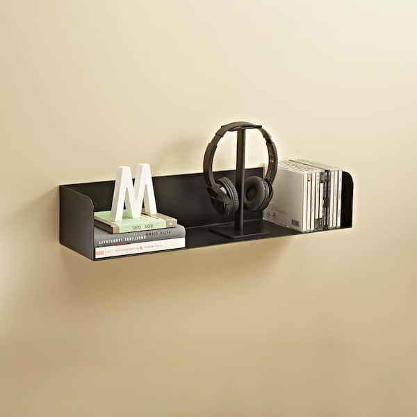 SHOWCASE 23.6 in. x 5.9 in. x 4.5 in. Black Steel Metal Decorative Wall Shelf with Brackets