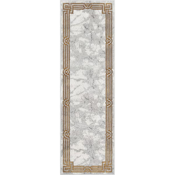 Well Woven Fairmont Ivory 2 ft. 3 in. x 7 ft. 3 in. Huntington Retro Glam Marble Geometric Runner Area Rug