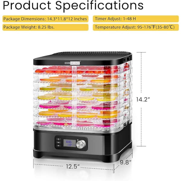 Food Dehydrator Machine, 8 Trays 400 Watts Adjustable Temperature Controls  for Jerky, Meat, Beef, Fruit, Vegetable and Herbs | BPA Free