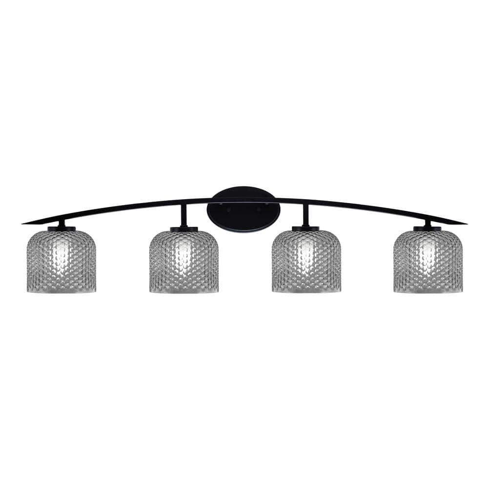 Siena 40 in. 4-Light Matte Black Vanity-Light with 6 in. Smoke Textured Gla