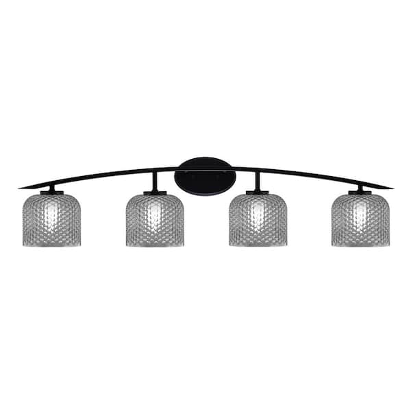 Unbranded Siena 40 in. 4-Light Matte Black Vanity-Light with 6 in. Smoke Textured Glass Shades No Bulbs Included