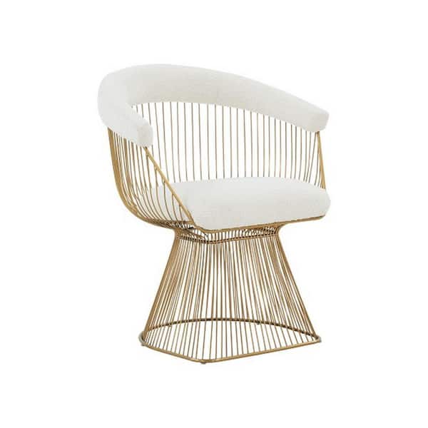Benjara White and Gold Fabric Windsor Back Dining Chair