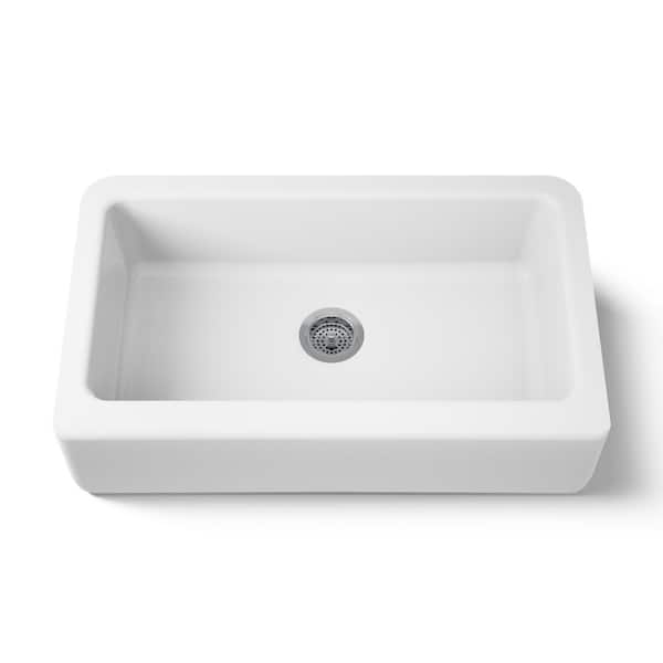 Elmbrook Cast Iron 33 in. Single Bowl Farmhouse Apron Front Kitchen Sink in White