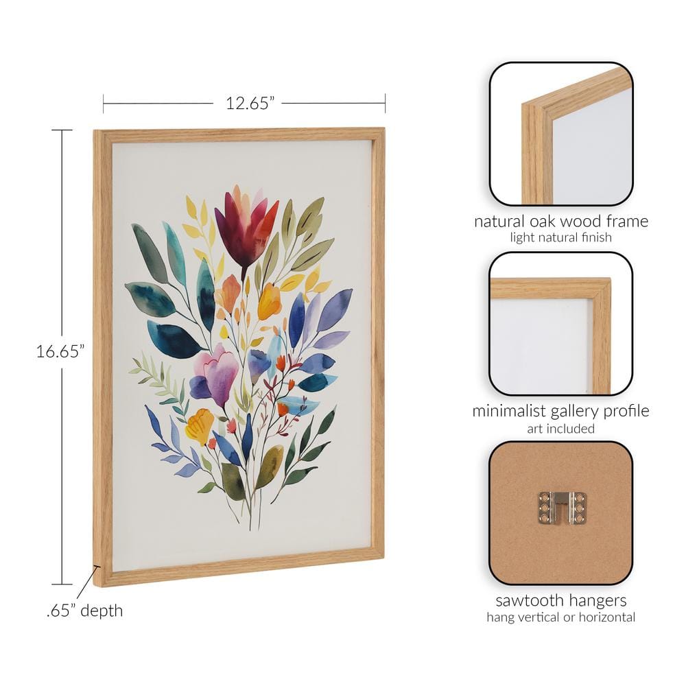 Natural Oak Framed Jewel Tone Botanical Watercolor Print, 12x16
