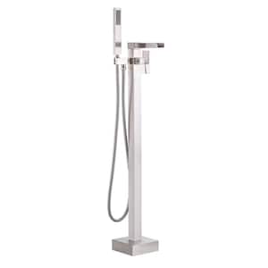 Single Handle Free Standing Bathtub Faucet with Hand Shower in Brushed Nickel