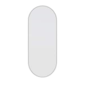 16 in. W x 40 in. H Stainless Steel Framed Pill Shape Bathroom Vanity Mirror in White