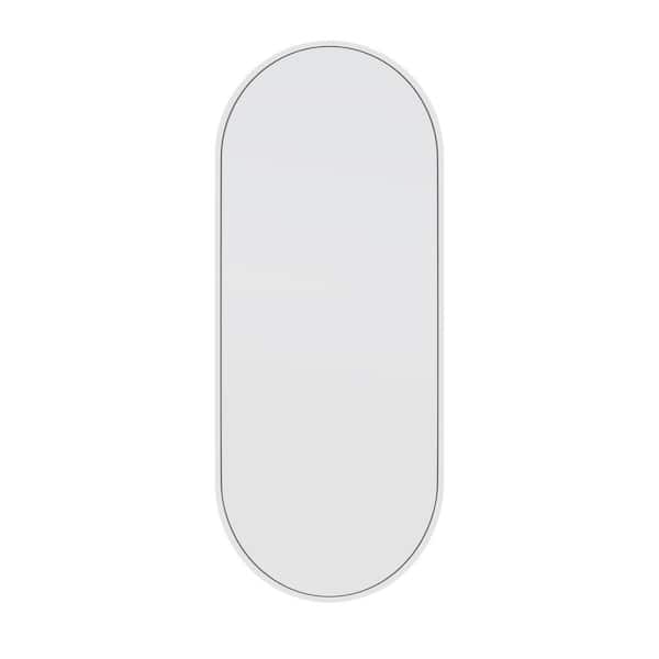 Glass Warehouse 16 in. W x 40 in. H Stainless Steel Framed Pill Shape Bathroom Vanity Mirror in White