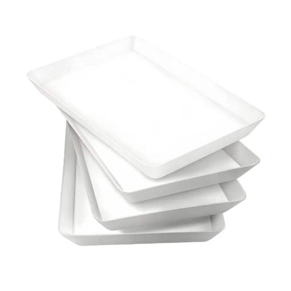 13 in. W x 1.2 in. H X 9.3 in. D White Reusable Plastic Serving Trays for Food Serving, Kitchen and Parties (4-Pack)