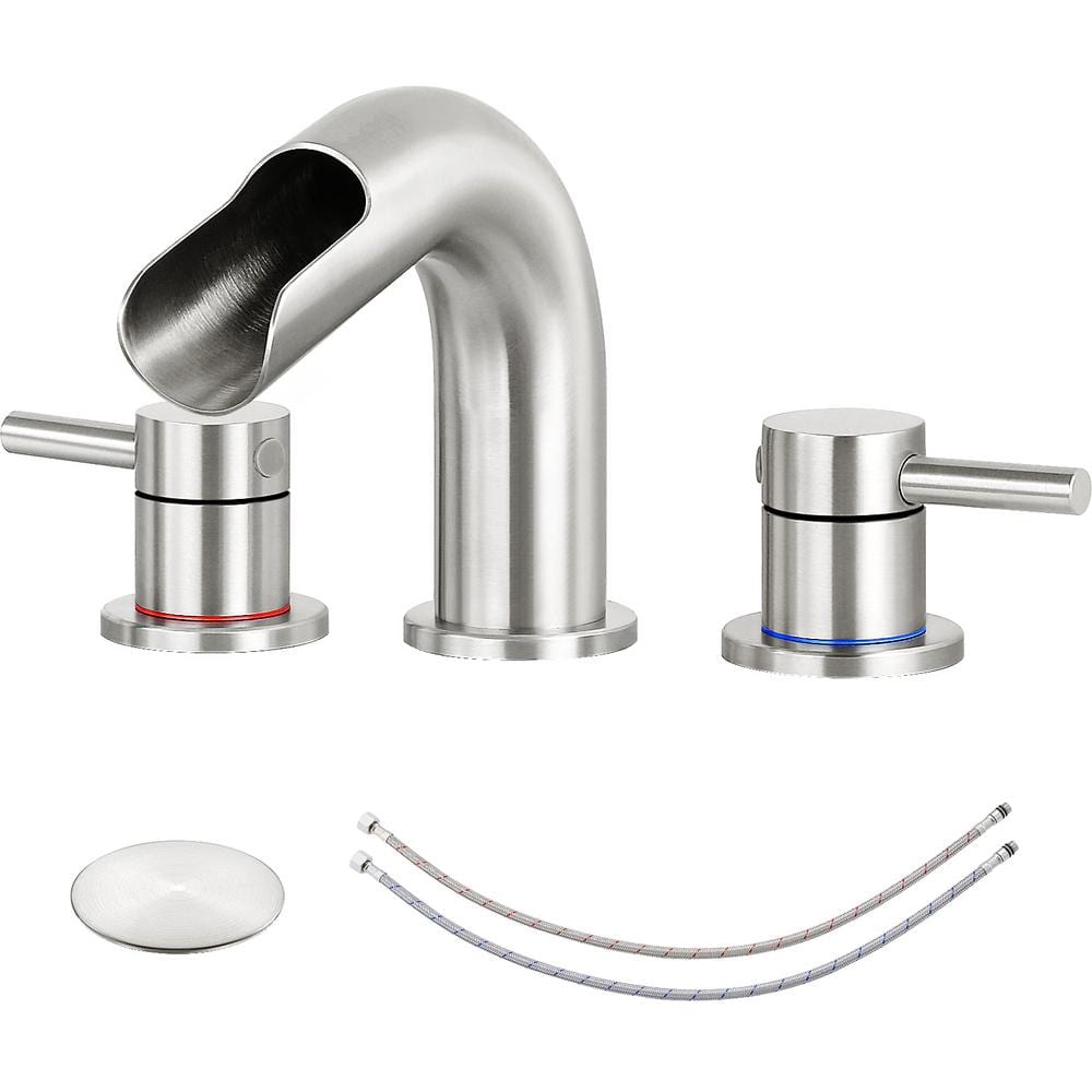 8 in. Widespread 2-Handle Bathroom Sink Faucet with Pop-Up Drain Waterfall 