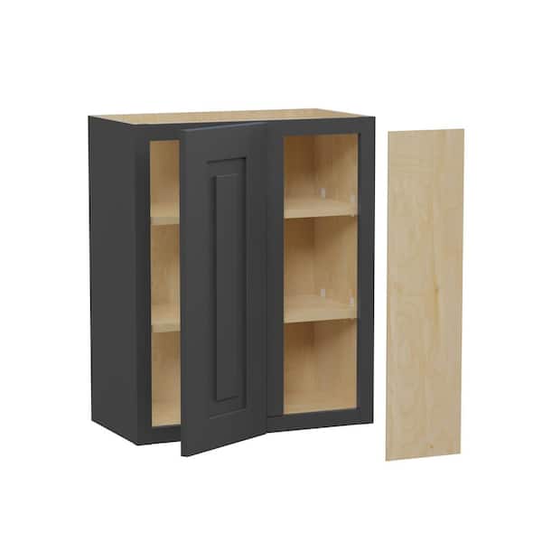 Home Decorators Collection Grayson 24 in. W x 12 in. D x 30 in. H Assembled Plywood Blind Wall Kitchen Cabinet in Deep Onyx with Soft Close RH