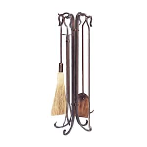 Antique Brushed Copper Finish 5-Piece Fireplace Tool Set with Shephard's Crook Handles