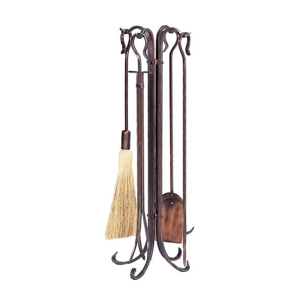 UniFlame Antique Brushed Copper Finish 5-Piece Fireplace Tool Set with Shephard's Crook Handles