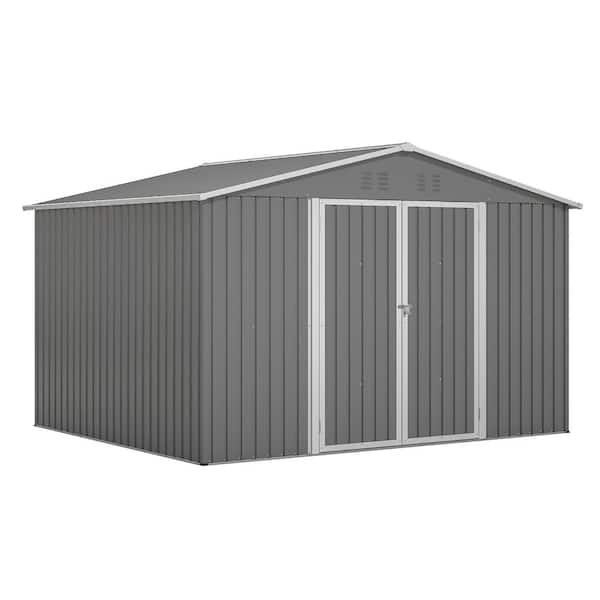 10 ft. W x 8 ft. D Gray Metal Shed with Foundation and Lockable Doors for Outdoor Use(80 sq. ft. )