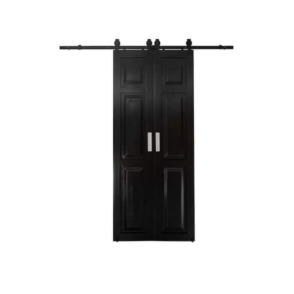 42 in. x 84 in. Center Opening Barn Door Kit Black with Track and Hardware