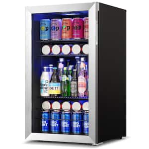 18.8 in. 140-Cans Single Zone Freestanding Beverage Cooler Refrigerator Fridge in Stainless Steel with Recessed Handle