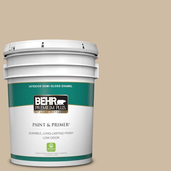BEHR PREMIUM PLUS 5 gal. #710C-3 Gobi Desert Semi-Gloss Enamel Low Odor Interior Paint & Primer