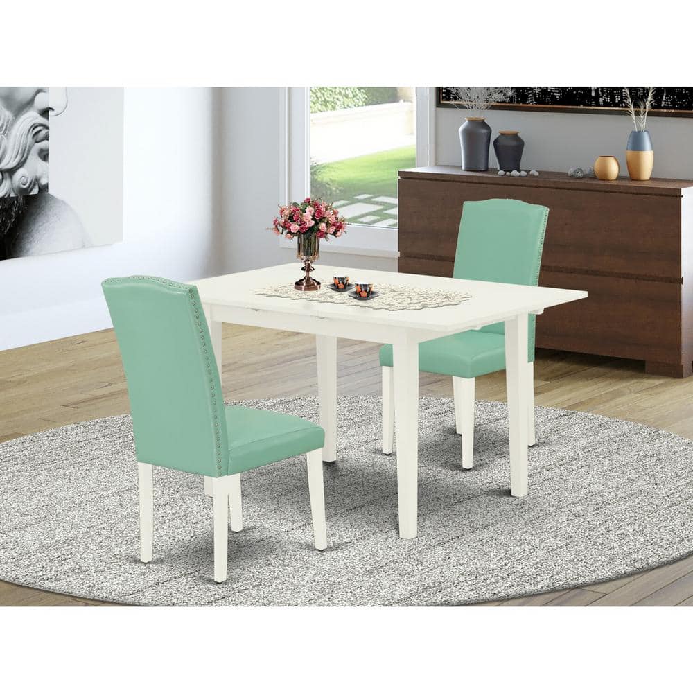 3-Piece Linen White Finish Rectangular Solid Wood Top With Butterfly Leaf Dining Table Set