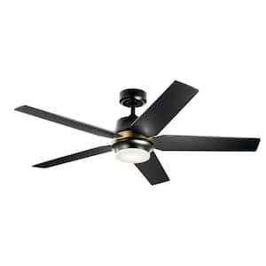 Maeve 52 in. Indoor Satin Black Downrod Mount Ceiling Fan with Integrated LED with Remote Control Included