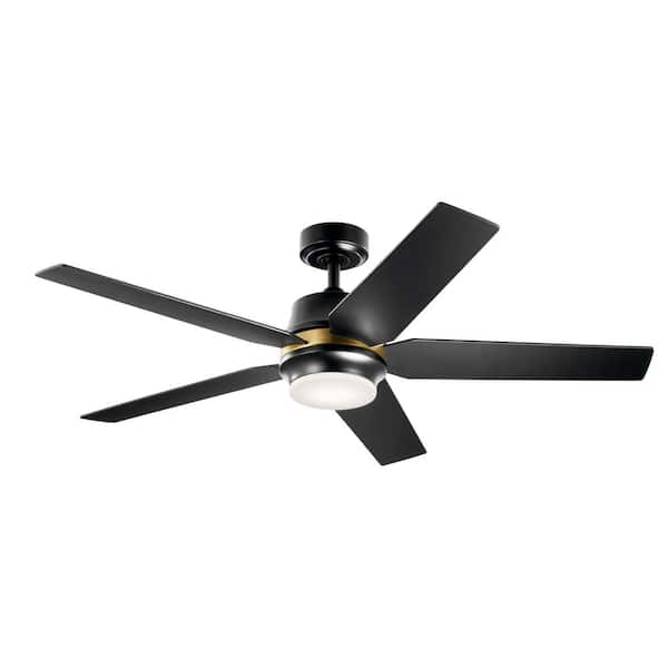 KICHLER Maeve 52 in. Indoor Satin Black Downrod Mount Ceiling Fan with Integrated LED with Remote Control Included