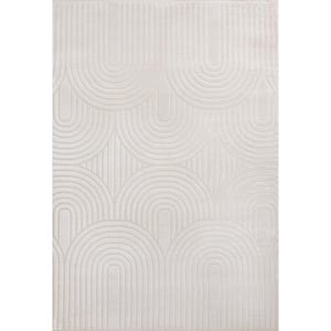 Ariana MidCentury Art Deco Striped Arches 2-Tone High-Low White/Cream 8 ft. x 10 ft. Area Rug