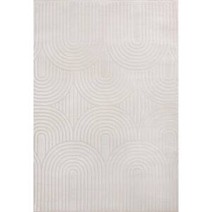 Ariana MidCentury Art Deco Striped Arches 2-Tone High-Low White/Cream 8 ft. x 10 ft. Area Rug