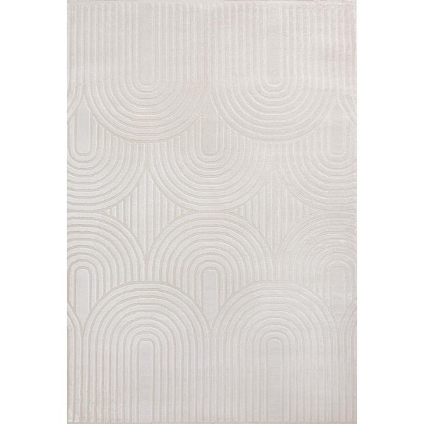 Ariana MidCentury Art Deco Striped Arches 2-Tone High-Low White/Cream 8 ft. x 10 ft. Area Rug