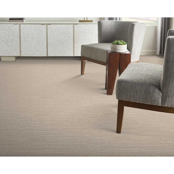 Glacial Sand Beige 13.2 ft. 36 oz. Polyester Loop Installed Carpet