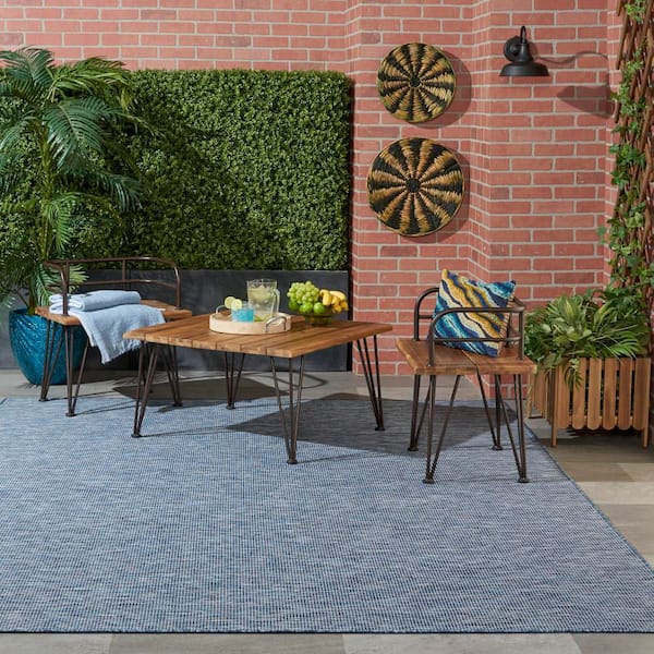 Positano Navy Blue 9 ft. x 12 ft. Solid Contemporary Indoor/Outdoor Patio Area Rug