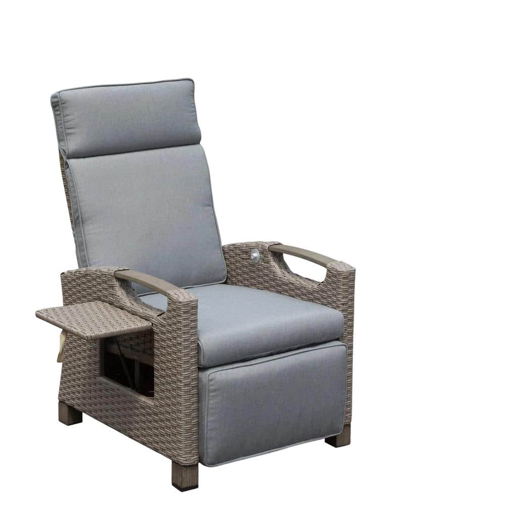 Gray 1-Piece Wicker Outdoor Chaise Lounge Chair without Sunshade with Gray 