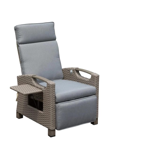 Cubilan Gray 1-Piece Wicker Outdoor Chaise Lounge Chair without Sunshade with Gray Cushion