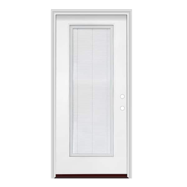 36 in. x 80 in. Left-Hand/Inswing Full Lite w/Blinds Clear Glass Smooth Fiberglass Prehung Door w/PVC Frame