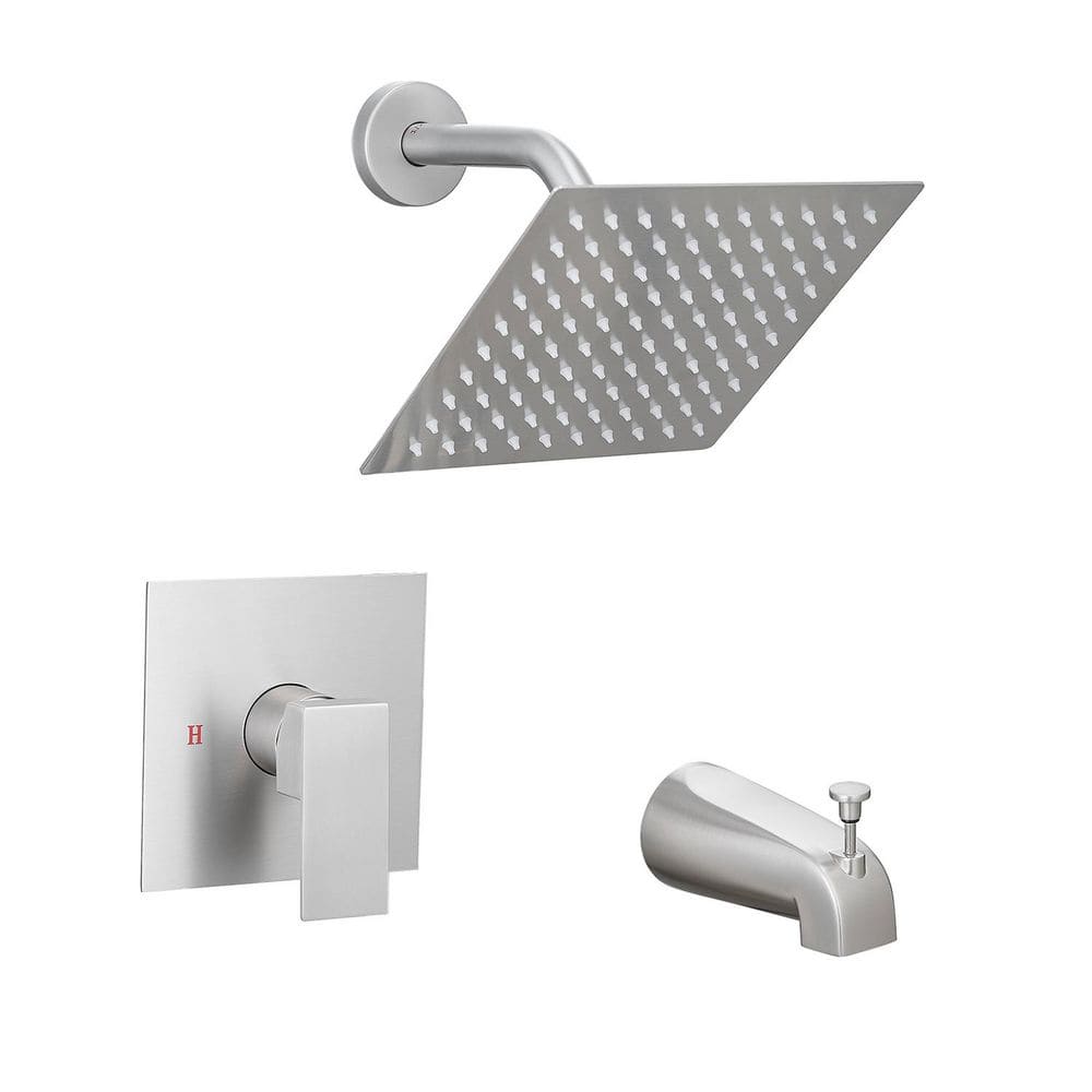 1-Spray Patterns with 1.8 GPM 7.87 in. Square Wall Mount Rain Fixed Shower Head with Tub Spout in Brushed Nickel price history on PriceWatchPro
