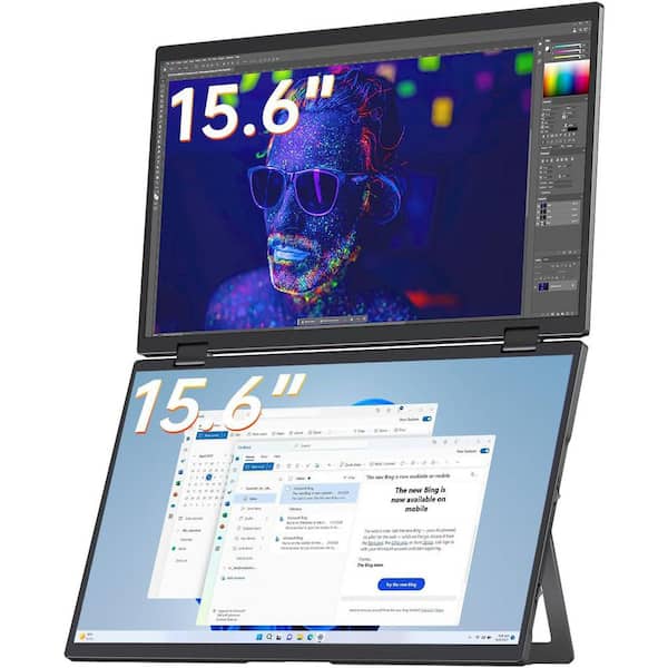 15.6 Inch Dual Foldable Portable Monitor 1080P 120% sRGB USB-C HDMI Triple Screen Extender Built-in Kickstand VESA