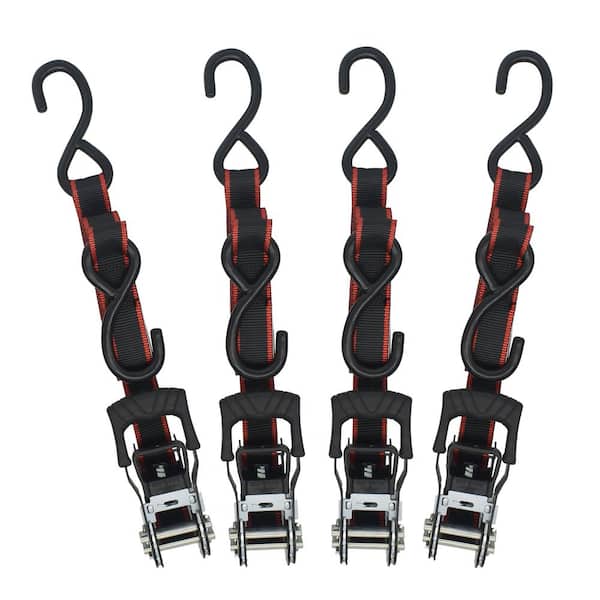 Husky 1 in. x 12 ft. Ratchet Tie Down With S Hook (4-Pack)