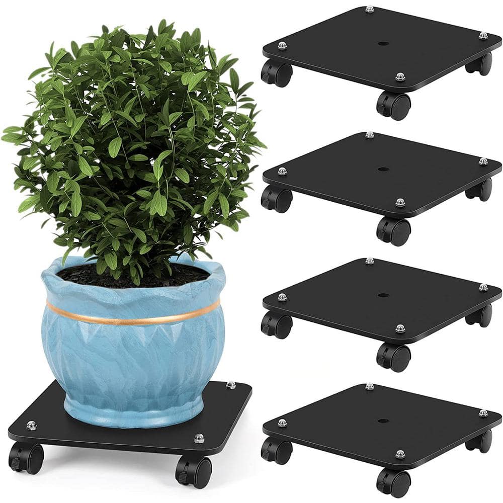 Oumilen Black Bamboo Rolling Plant Caddy Stand Base with Lockable Casters  4-Pack NX-AHP22-X4 The Home Depot