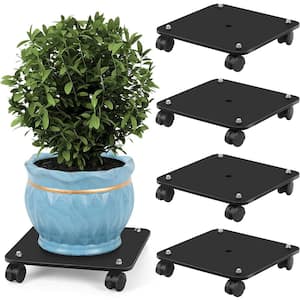 Black Bamboo Rolling Plant Caddy Stand Base with Lockable Casters 4-Pack