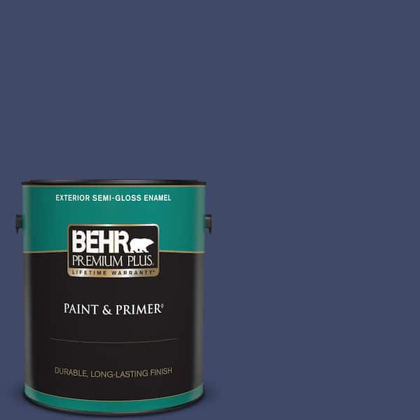 BEHR PREMIUM PLUS 1 gal. #PPU15-01 Nobility Blue Semi-Gloss Enamel Exterior Paint & Primer