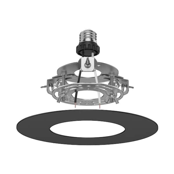 Black R5 and 6-Recessed Can Light Conversion Kit, Pendant and Hanging Light, 7.75 in. Flat Steel Ceiling Medallion