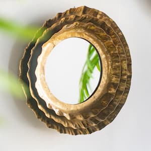 Gold 16.1 in. W x 16.3 in. H Art Deco Round Iron Framed Mirror Wall Mirror Wall Decor Mirror Bathroom Vanity Mirror