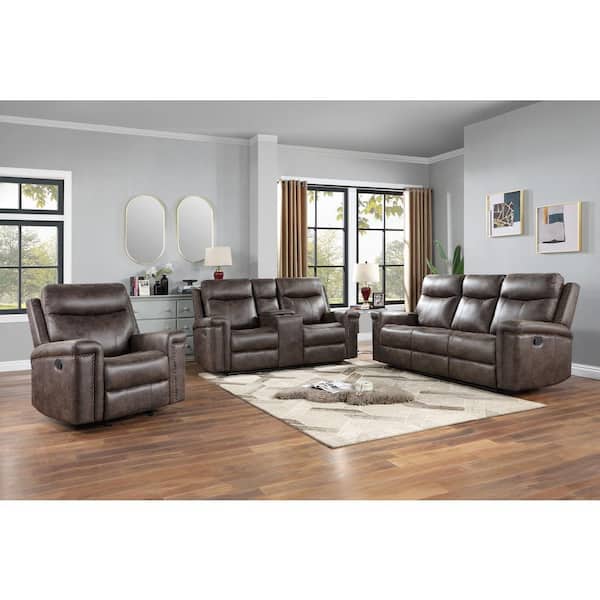 New Classic Furniture Quade 3-piece Mocha Polyester Fabric Manual Living Room Set