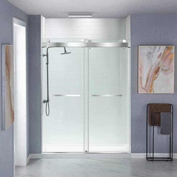 WELLFOR 76 in. W x 76 in. H Double Soft-Closing Sliding Frameless ...