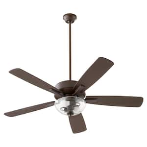 Ovation 52 in. 5 Blades 2-Light 9-Watt Medium Base Clear Seeded Glass Bowl Oiled Bronze Ceiling Fan