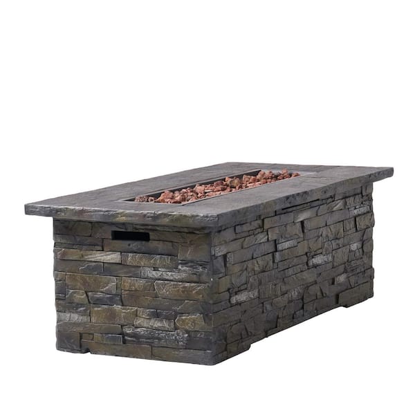 Tatayosi 56-Inch Outdoor Patio Concrete Fire Pit Table,Rectangle Gas Burning, Stone Pattern Fire Table,Magnesium Oxide,Stone Gray