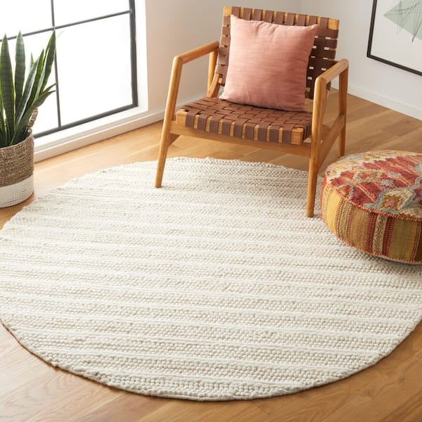 Natura 10 ft. x 10 ft. Round Ivory Basket Striped Area Rug
