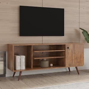 Modern TV Stand Fits TV's up to 60 in. with 1 storage and 2 shelves Cabinet, high quality particle board, Walnut