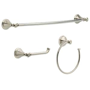 Cassidy 3-Piece Bath Hardware Set with 24 in. Towel Bar, Toilet Paper Holder, Towel Ring in Stainless Steel