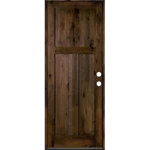 36 in. x 96 in. Rustic Knotty Alder 3-Panel Left-Hand/Inswing Black Stain Wood Prehung Front Door