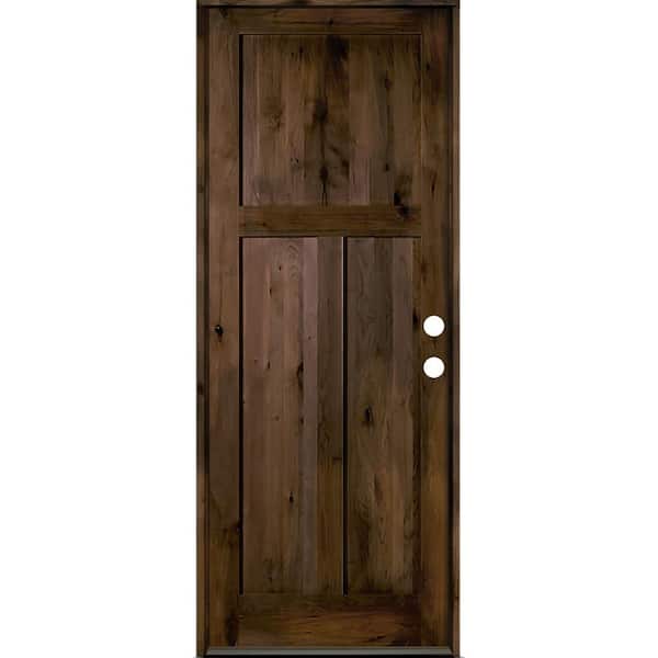 Krosswood Doors 36 in. x 96 in. Rustic Knotty Alder 3-Panel Left-Hand/Inswing Black Stain Wood Prehung Front Door